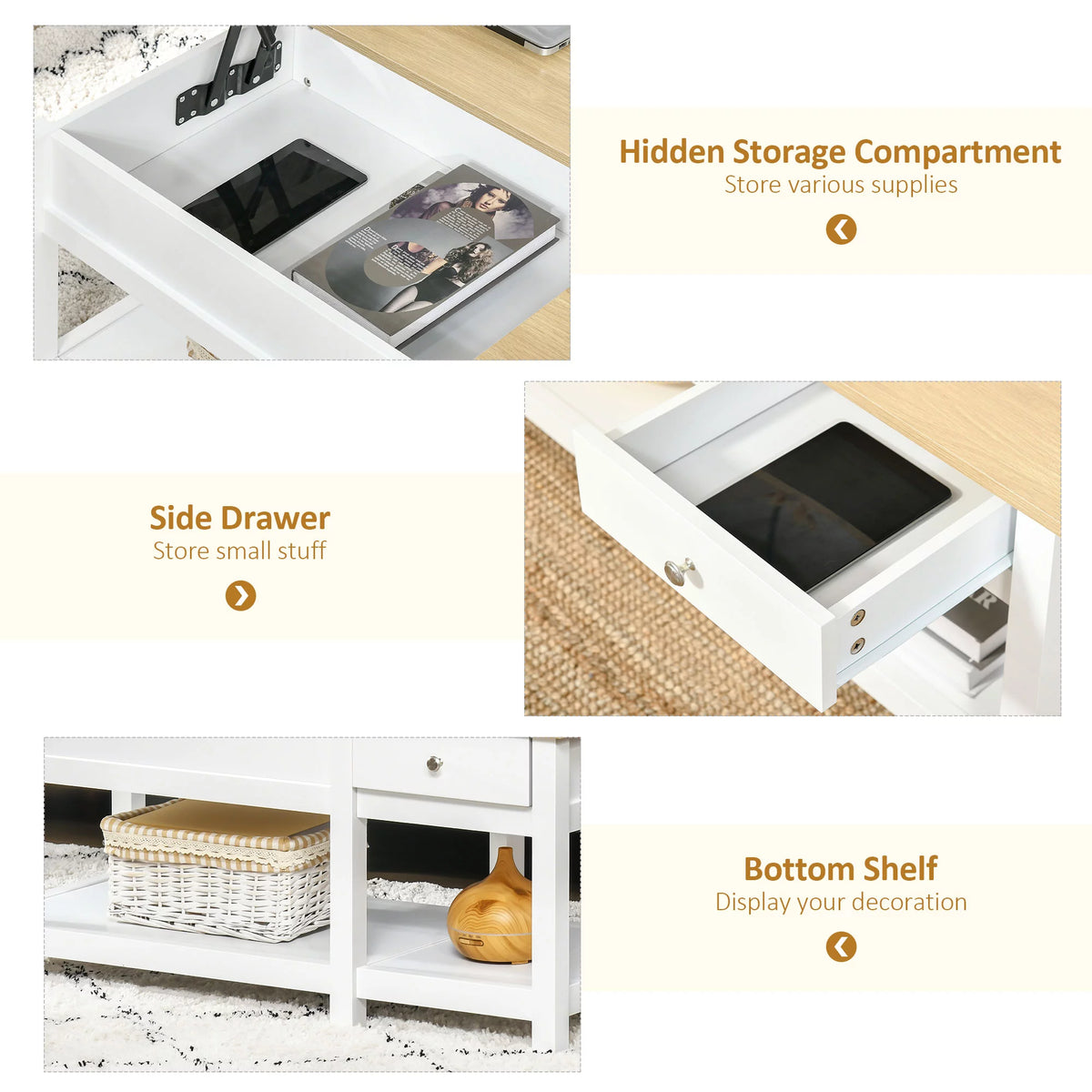 Oak Lift-up Coffee Table with Hidden Storage S7917