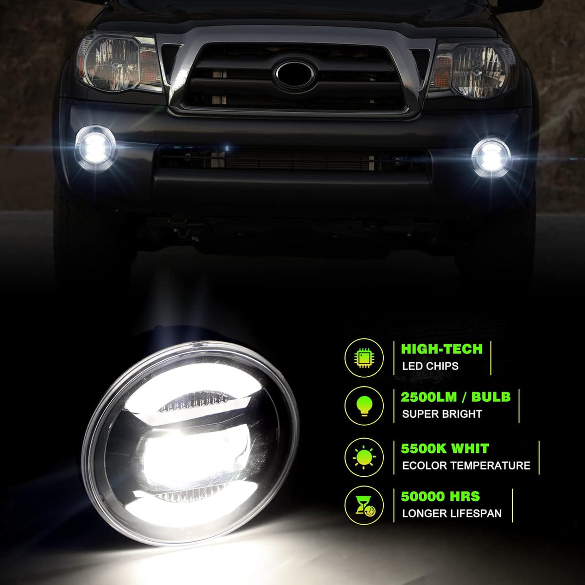LED Fog Light Assembly with White DRL/Amber Turn Signal, Black, Pack of 2 P88292