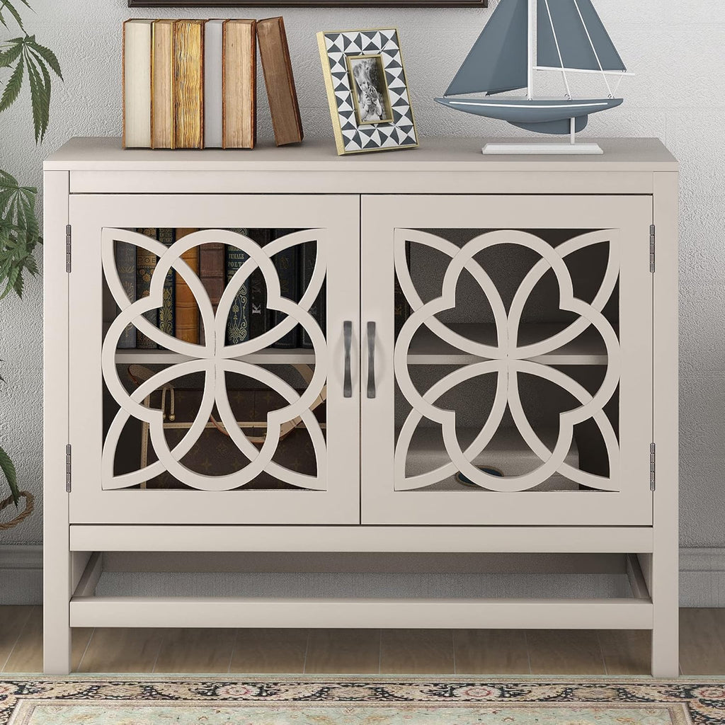 Navy Blue Wood Accent Buffet Sideboard with Doors and Adjustable Shelf O669