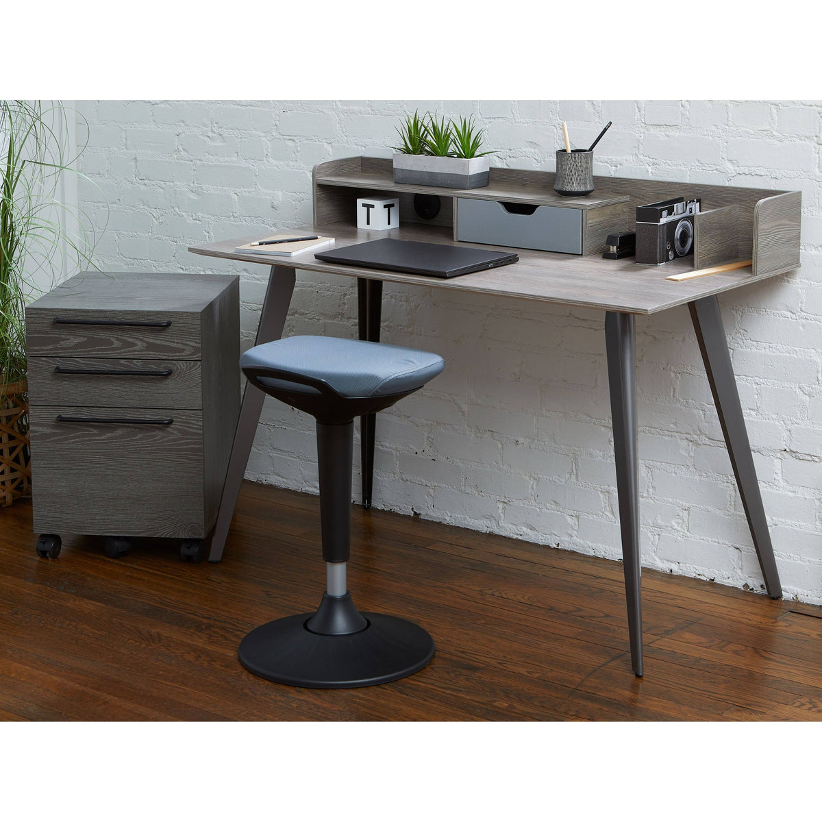 Black Engineered Wood Mobile Pedestal with Castors O2144