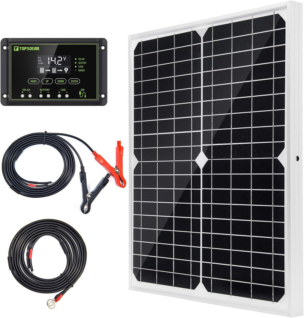 20W 12V Monocrystalline Solar Panel Kit with 10A Charge Controller Q387