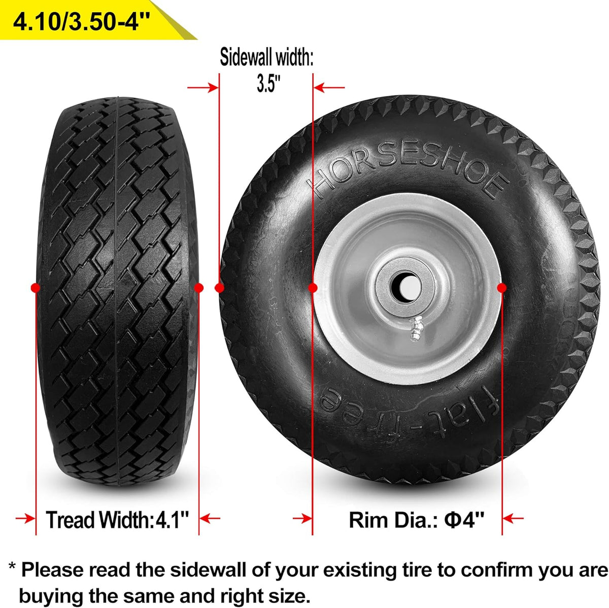 Sawtooth 4.10/3.50-4 Flat Free Tires with Centered Hub F89522