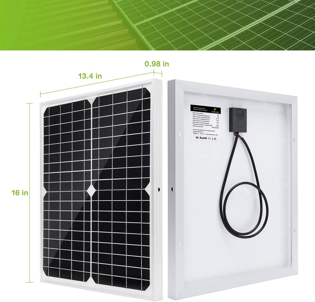 20W 12V Monocrystalline Solar Panel Kit with 10A Charge Controller Q387