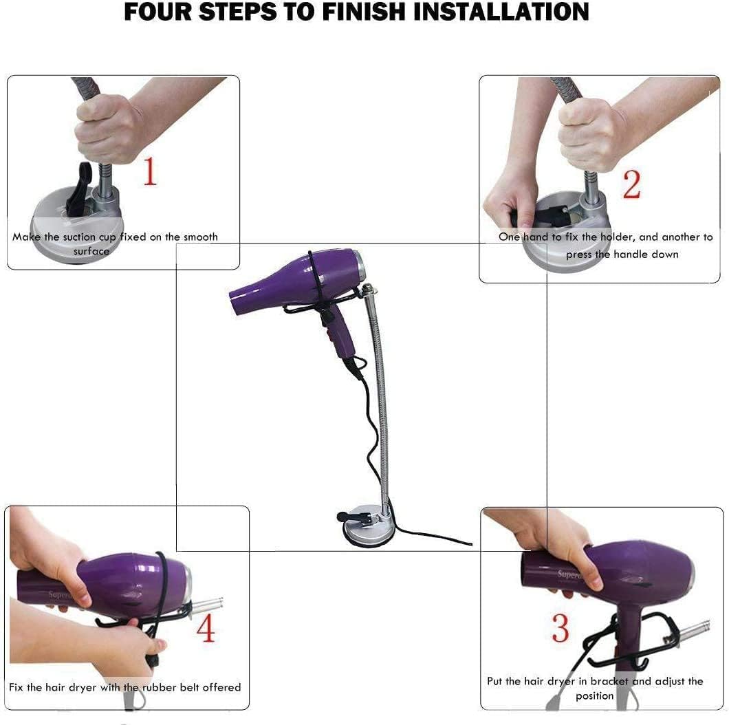 Stainless Steel 360 Degree Rotating Hair Dryer Holder Stand with Suction Cup A28197