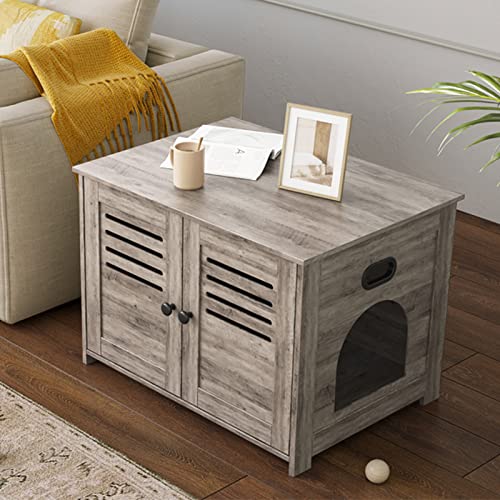 Espresso Wooden Litter Box Enclosure with Double Rooms, 47.2" S593