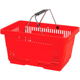 Red Plastic Shopping Basket 28 LITER with Black Plastic Grips Wire Handle T739