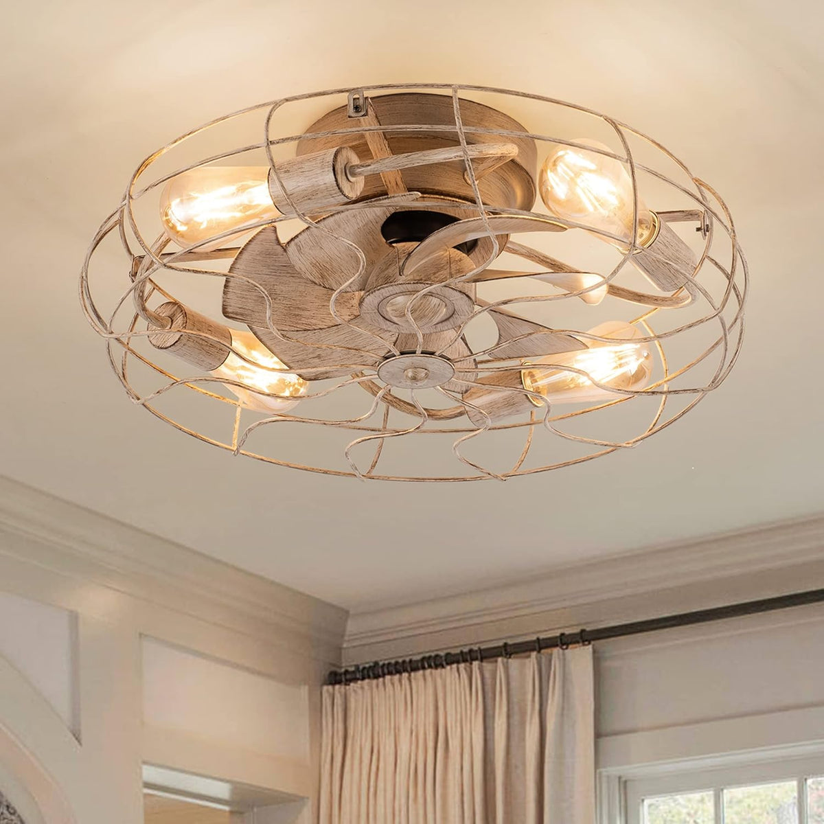20'' Low Profile Caged Ceiling Fan with Lights Remote Control P68600