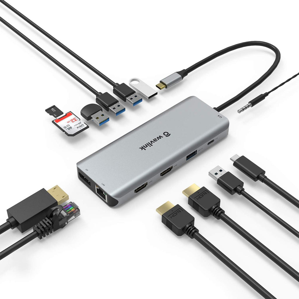 USB C Hub with 4K HDMI VGA Ethernet USB SD Card Reader Audio Jack 87W PD3.0 D295699