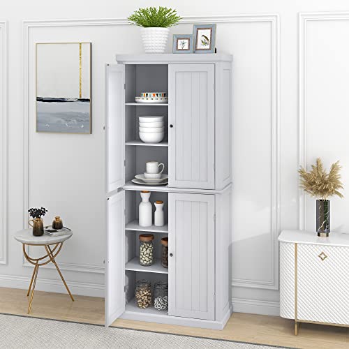 White 72.4-inch Tall Storage Cabinet with 4 Doors and Adjustable Shelves F71606