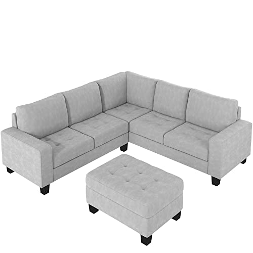 Light Grey L-Shape Sectional Sofa with Storage Ottoman S5152