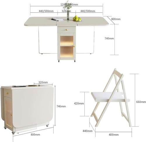 Folding Dining Table with Storage Rack, Drawers, Acrylic Table Legs and Slate Tabletop, 1.5M Q530