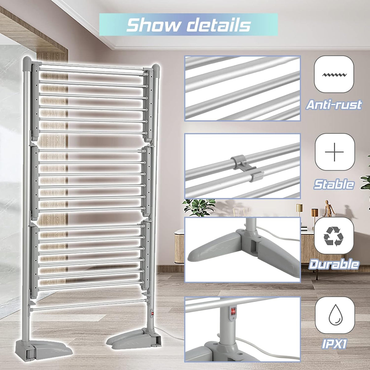 Heated Folding Electric Clothes Drying Rack O295490