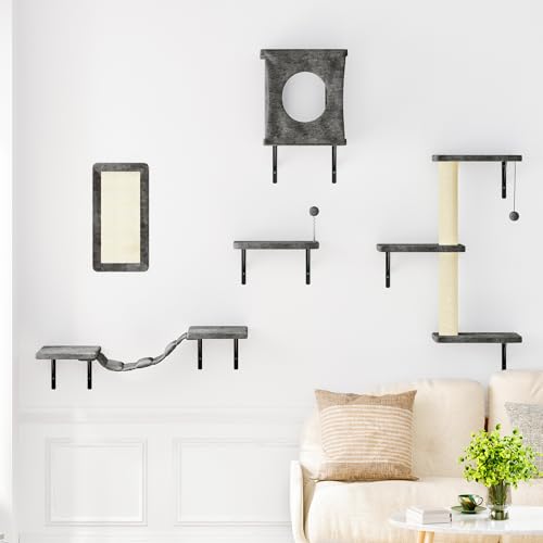 White 6 Pcs Cat Wall Shelves Set R129