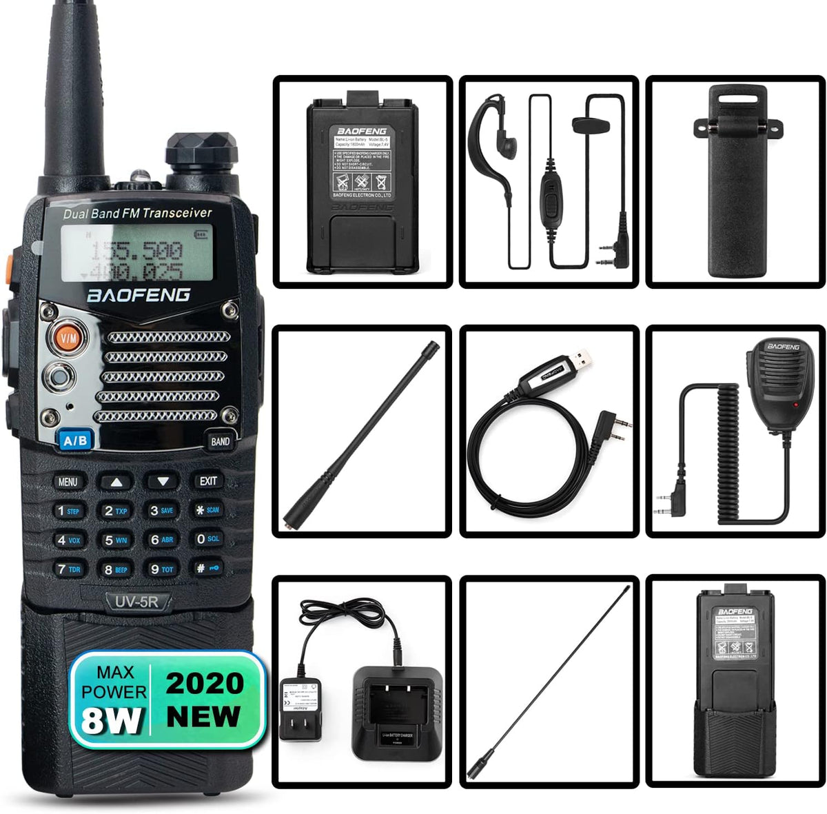 Ham Radio Handheld Walkie Talkies UHF VHF Dual Band 2-Way Radio Full Kit with Extra 3800mAh Battery, Earpiece and Programming Cable Pack of 2 O392