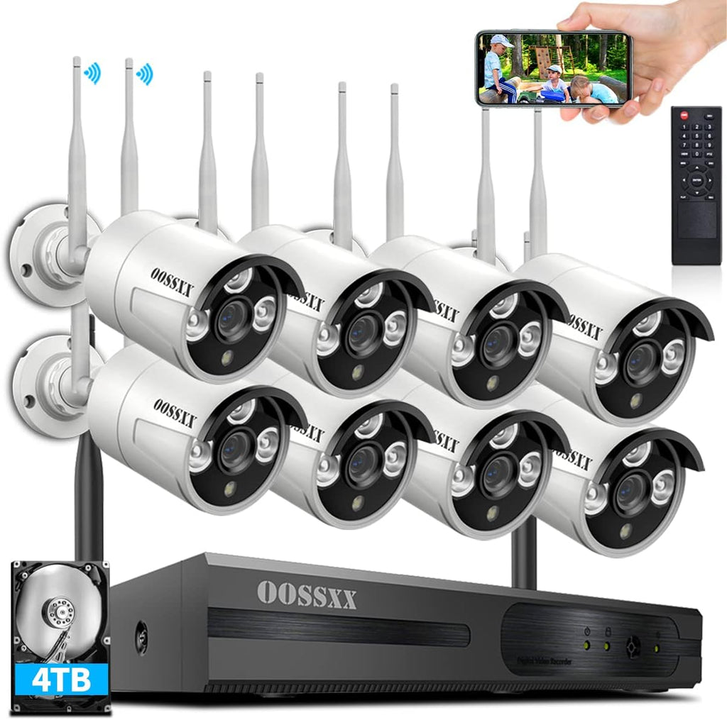 2K 3.0MP Wireless Security Camera System, 8 Channel NVR Outdoor Home Surveillance with 4TB HDD O30380