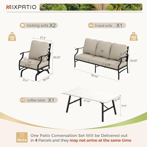 Navy Blue 4 Pcs Metal Outdoor Patio Furniture Set with 3-Seat Sofa, 2 Swivel Chairs, Coffee Table and Cushion G2827