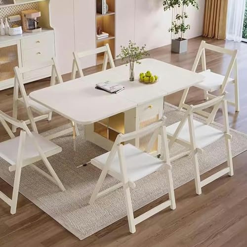 Folding Dining Table with Storage Rack, Drawers, Acrylic Table Legs and Slate Tabletop, 1.5M Q530