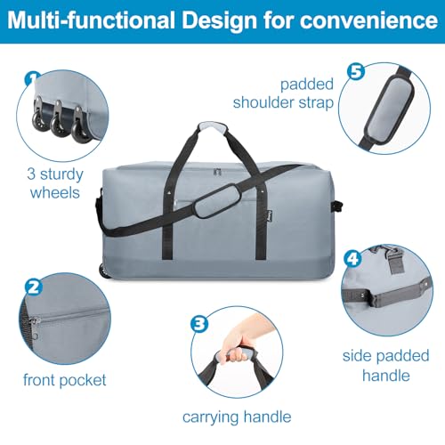 120L Foldable Rolling Duffel Bag with 3 Wheels T94895