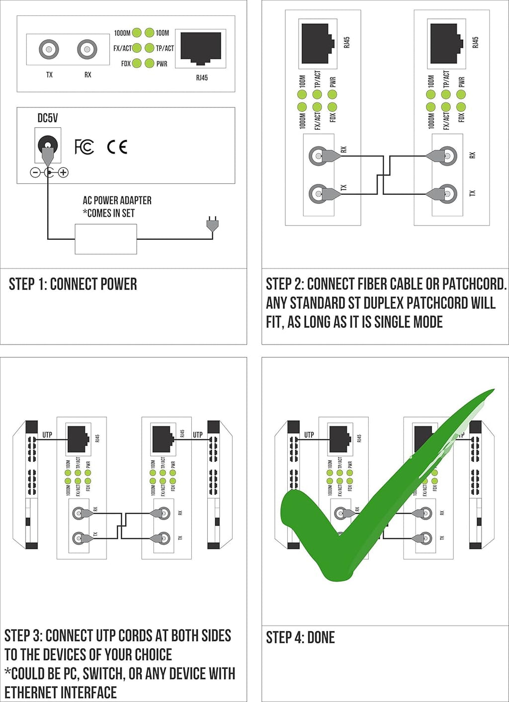 Gigabit Fiber Media Converter ST to UTP Cat5e Cat6 RJ-45 Y5955