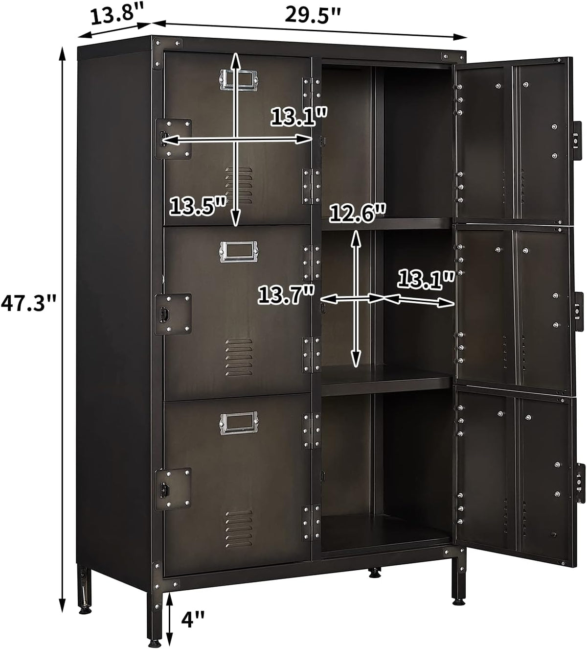 Metal Locker Storage Cabinet with Shelves and 6 Lockable Doors X20261
