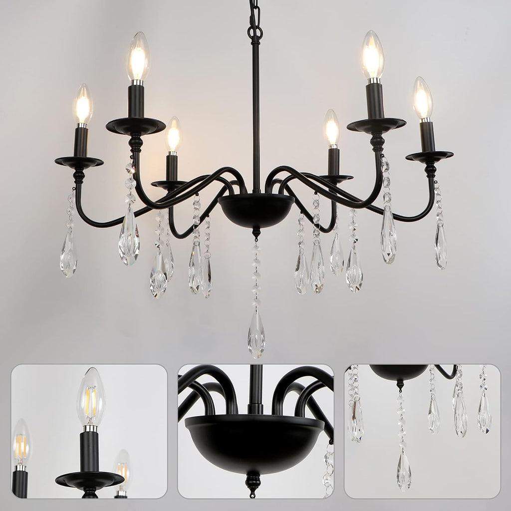 6 Lights Black Crystal Chandelier H181371