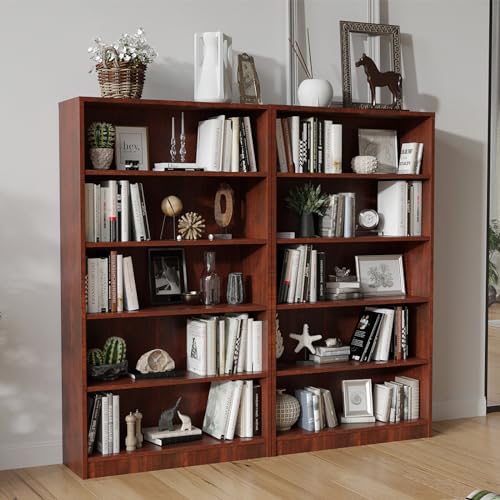 5 Shelf Wooden Bookcase, 60 Inch Height, Cherry R2039