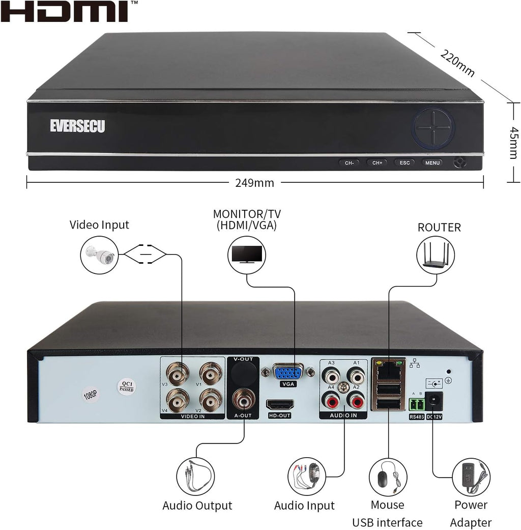 8 Channel Wired Security Camera System 1080P DVR with 8 Weatherproof Cameras N766