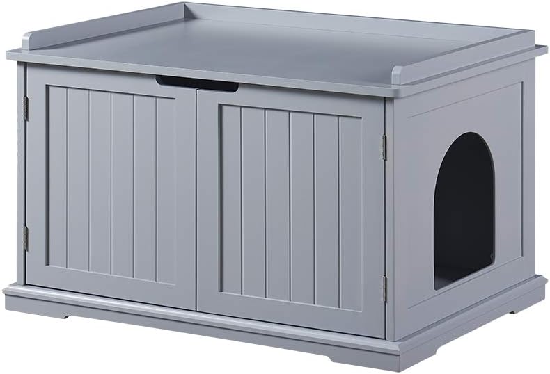 Gray Wooden Cat Litter Box Storage Bench C7873