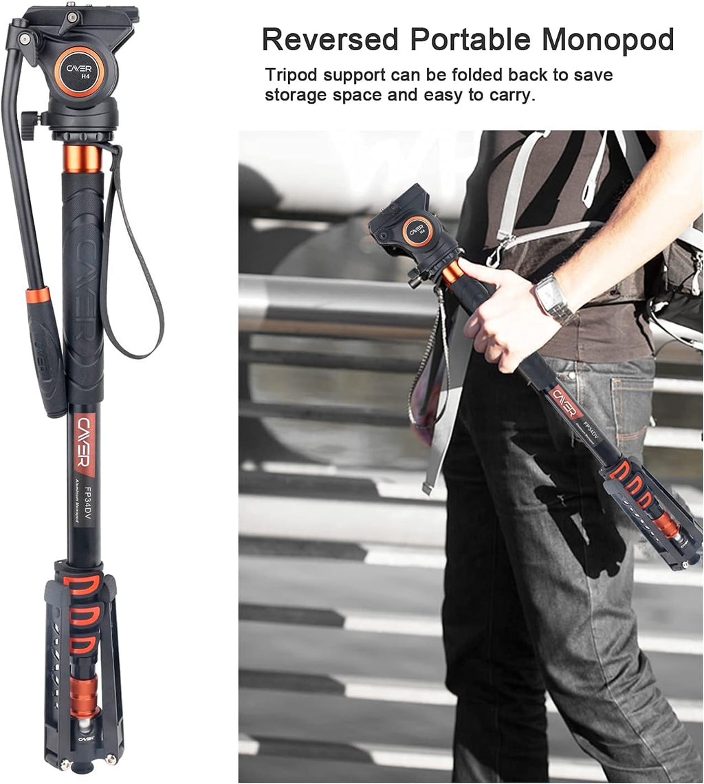 Lightweight Aluminum 71 inch Camera Monopod with Pan Tilt Fluid Head and Tripod Base I99790