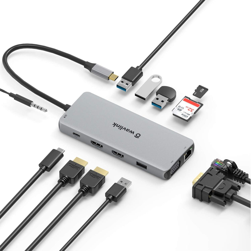 USB C Hub with 4K HDMI VGA Ethernet USB SD Card Reader Audio Jack 87W PD3.0 D295699