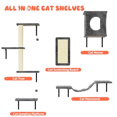White 6 Pcs Cat Wall Shelves Set R129