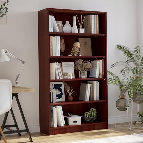 5 Shelf Wooden Bookcase, 60 Inch Height, Cherry R2039