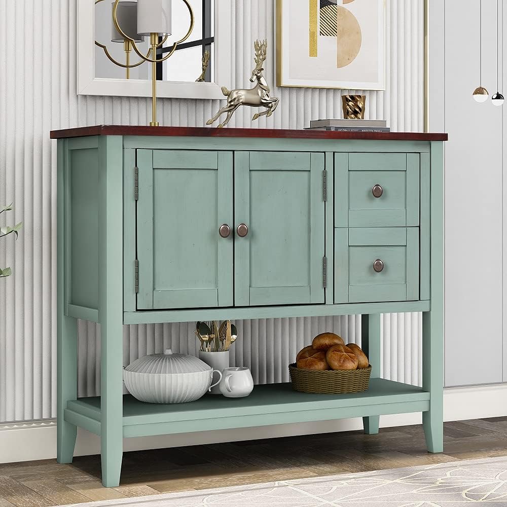 Green Wood Console Table with 2 Drawers C715927