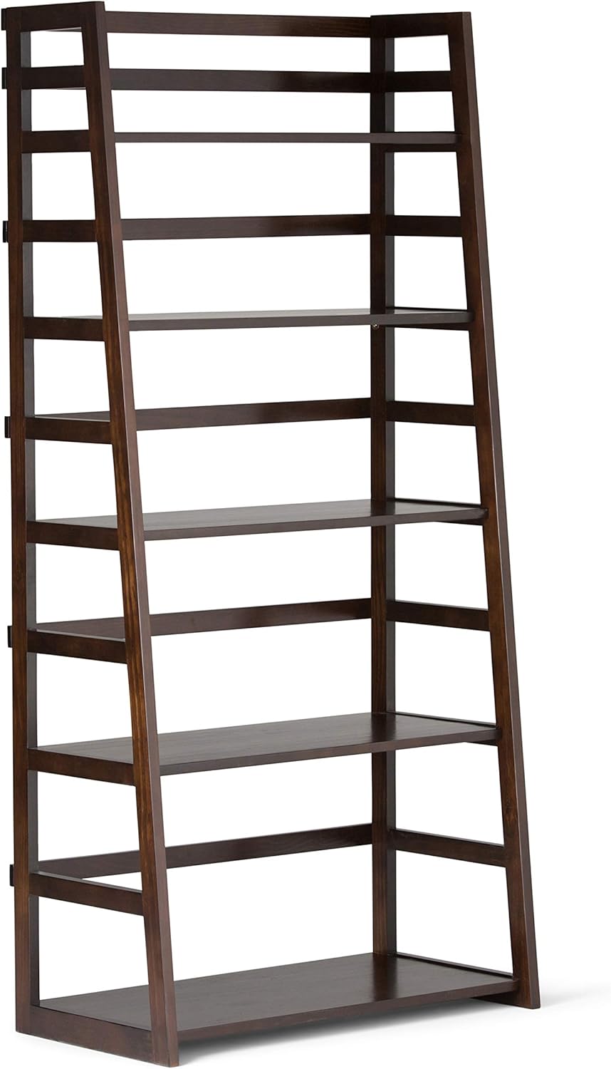 Black 5 Shelf Solid Wood Ladder Shelf Bookcase V613