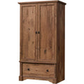 Rustic Oak Drawer and Garment Rod Wardrobe Armoire Q8746