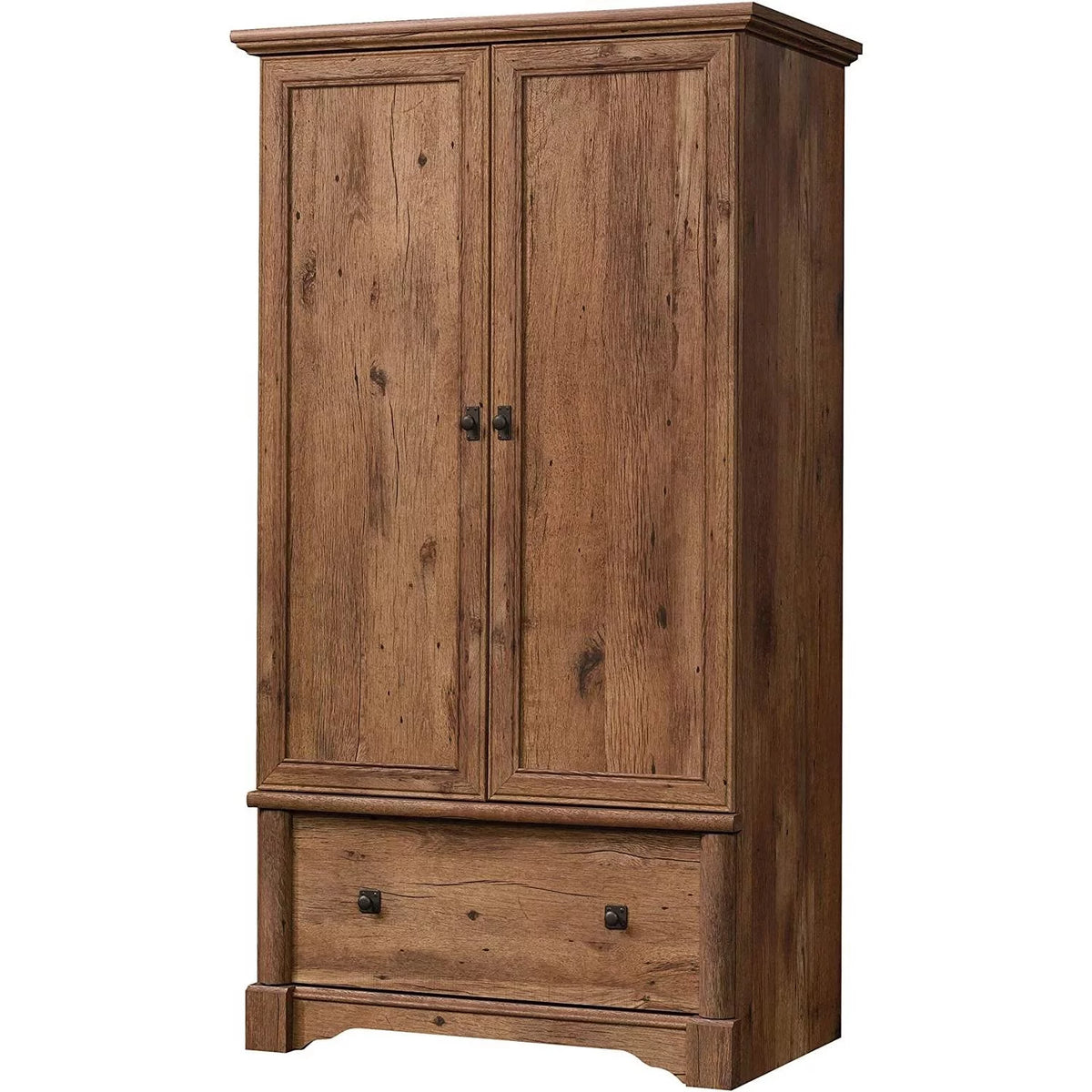 Rustic Oak Drawer and Garment Rod Wardrobe Armoire Q8746
