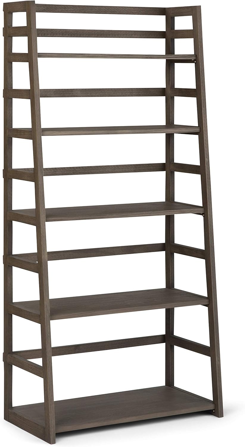Black 5 Shelf Solid Wood Ladder Shelf Bookcase V613