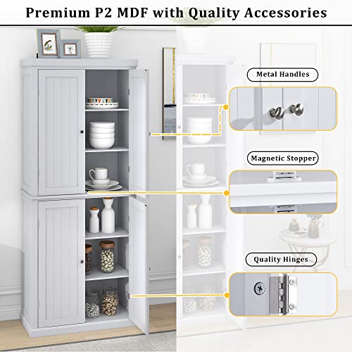 White 72.4-inch Tall Storage Cabinet with 4 Doors and Adjustable Shelves F71606