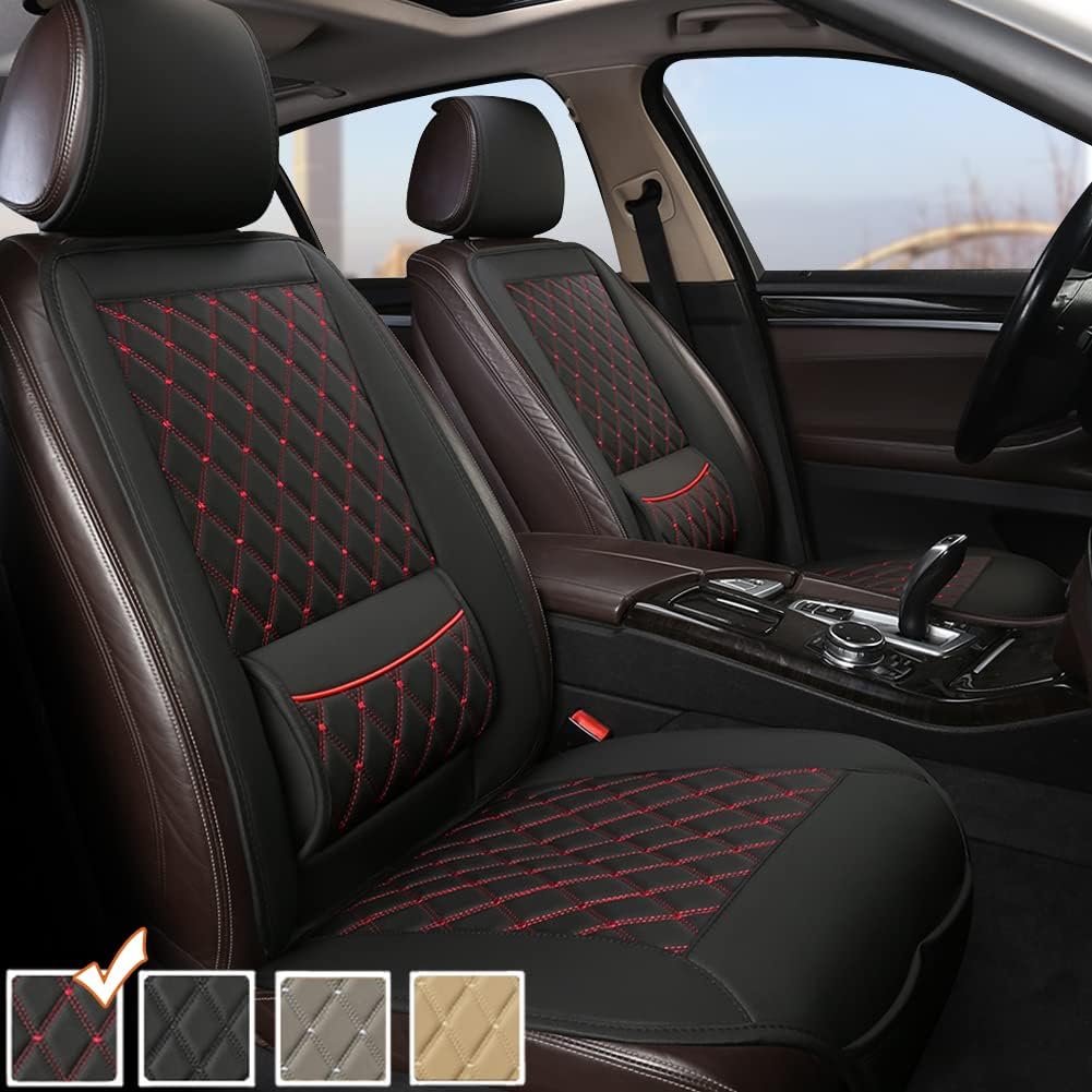 Beige PU Leather Car Seat Covers with Lumbar Support L91475