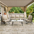 Navy Blue 4 Pcs Metal Outdoor Patio Furniture Set with 3-Seat Sofa, 2 Swivel Chairs, Coffee Table and Cushion G2827