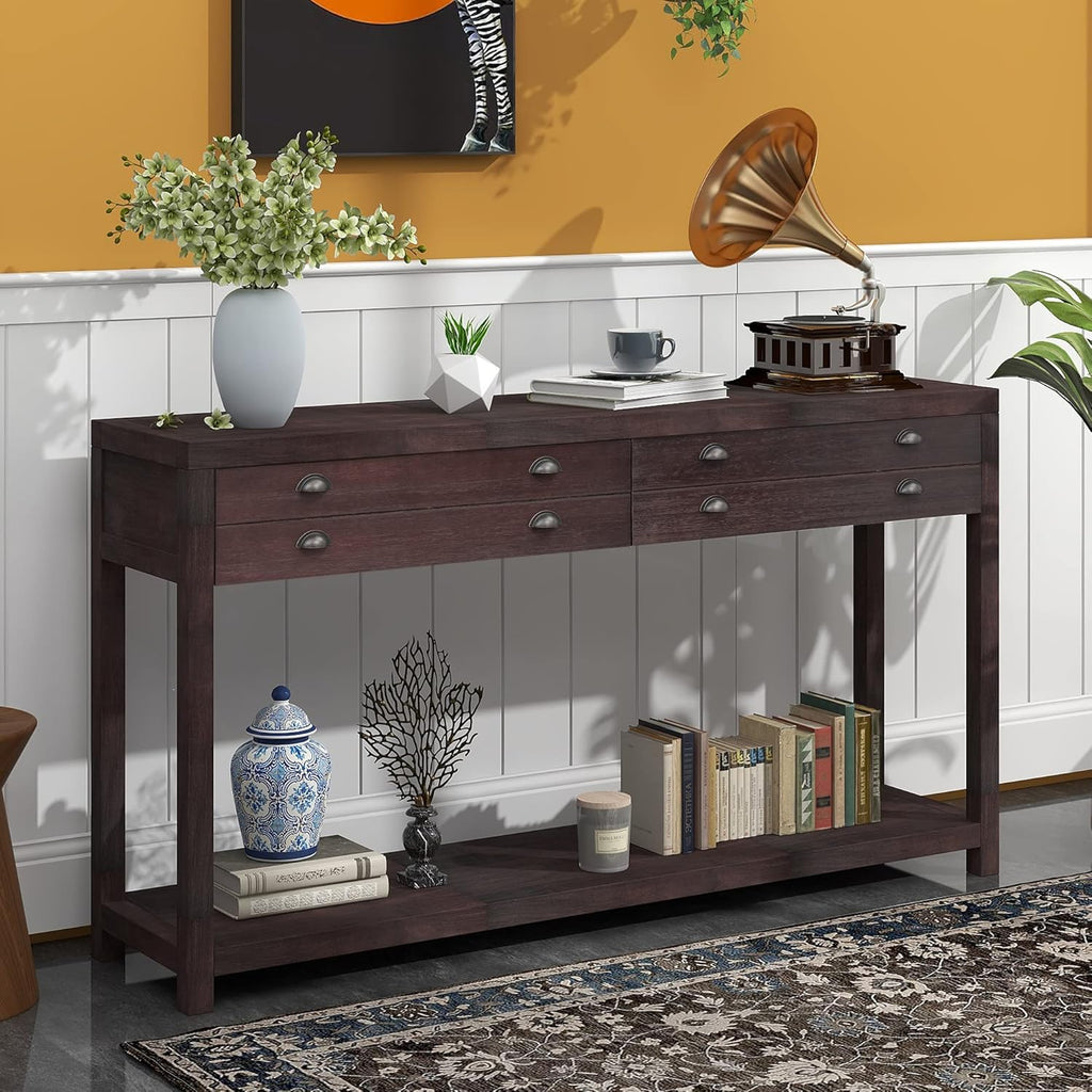Green Wood Console Table with 2 Drawers C715927