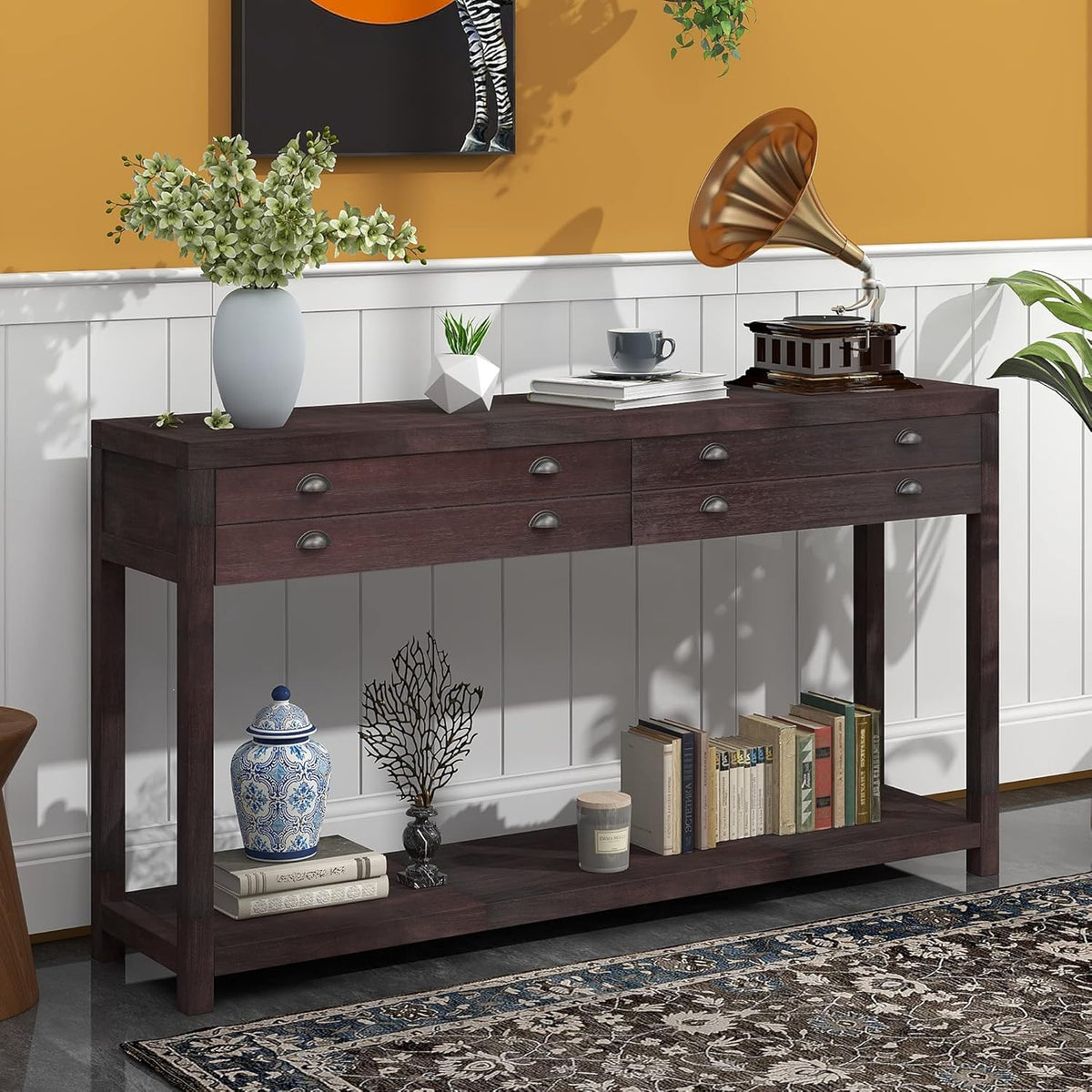 Green Wood Console Table with 2 Drawers C715927