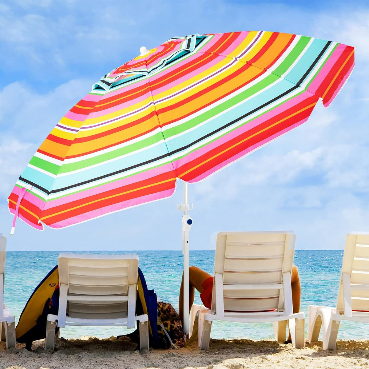 8.5FT Portable Beach Umbrella with Sand Anchor and Carry Bag M834