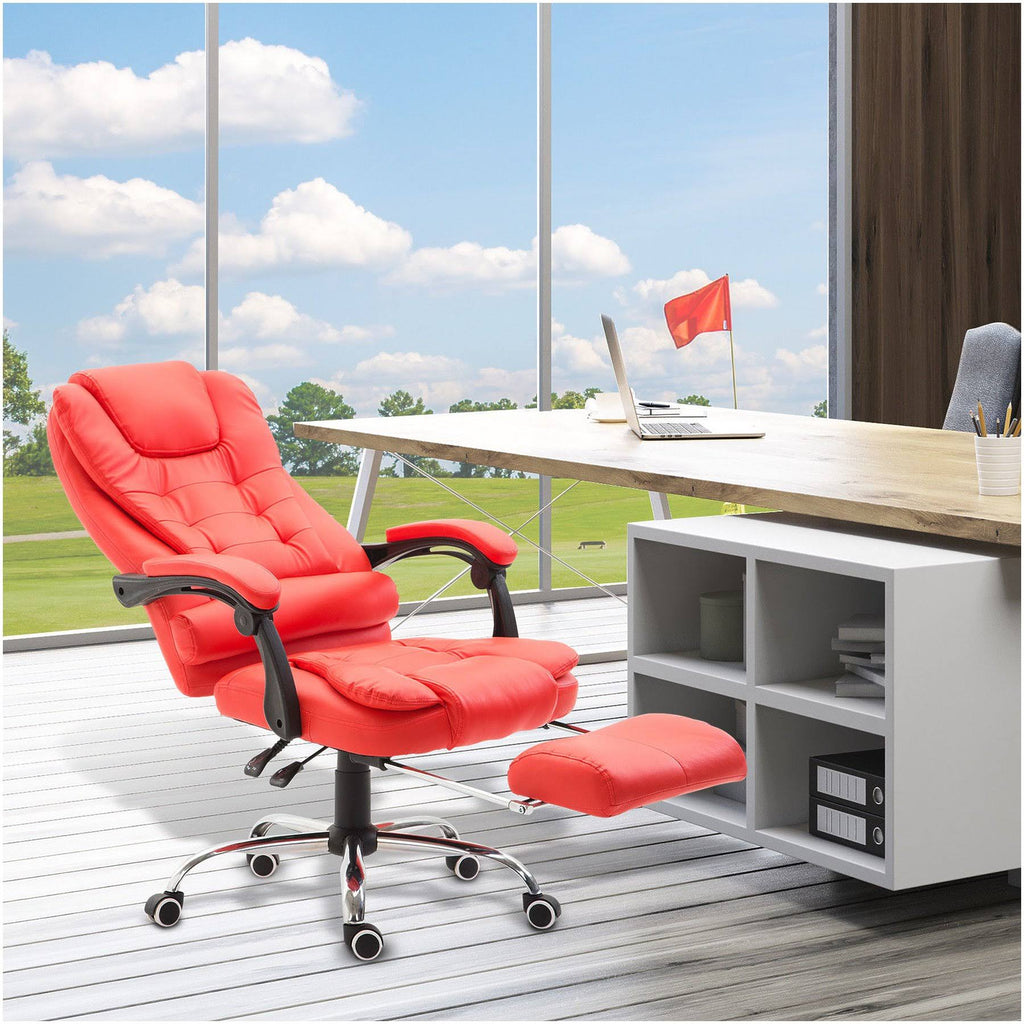 High Back Reclining PU Leather Office Chair with Footrest (Red) Q923066