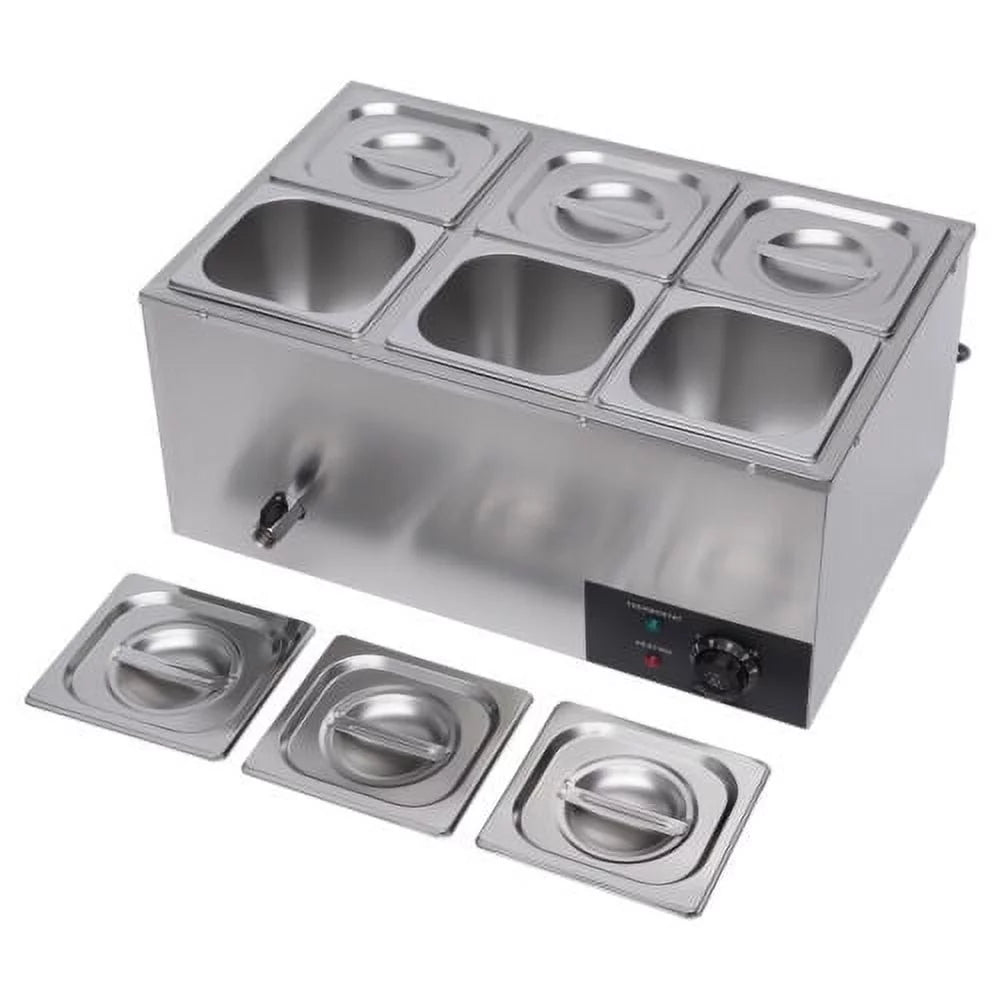 600W 110V 6 Pots Pans Commercial Stainless Steel Food Warmer J945923