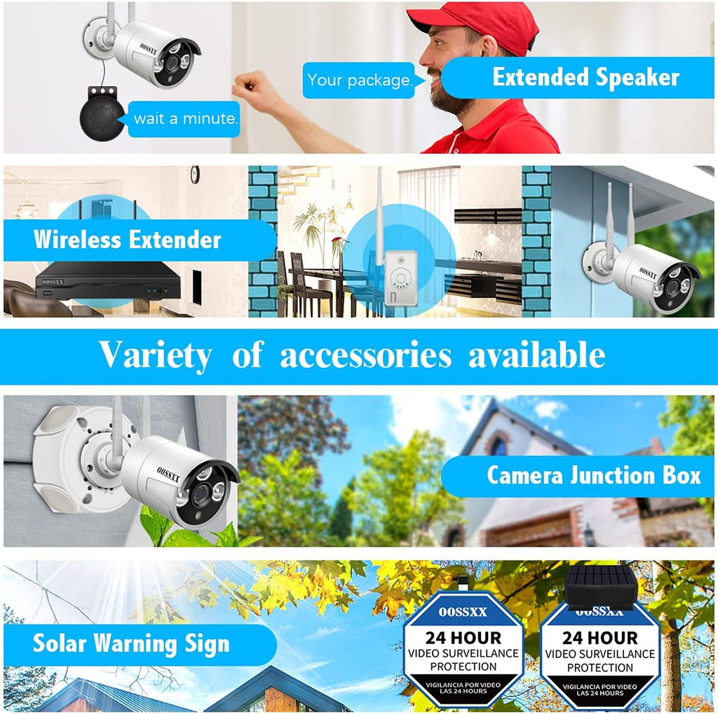2K 3.0MP Wireless Security Camera System, 8 Channel NVR Outdoor Home Surveillance with 4TB HDD O30380