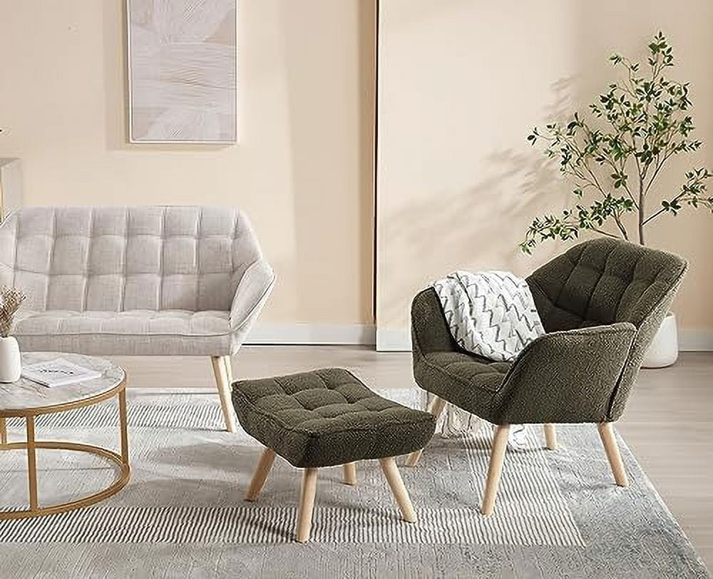 Green Sherpa 2-Seat Mini Sofa Couch with Wood Legs H644