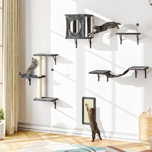 White 6 Pcs Cat Wall Shelves Set R129