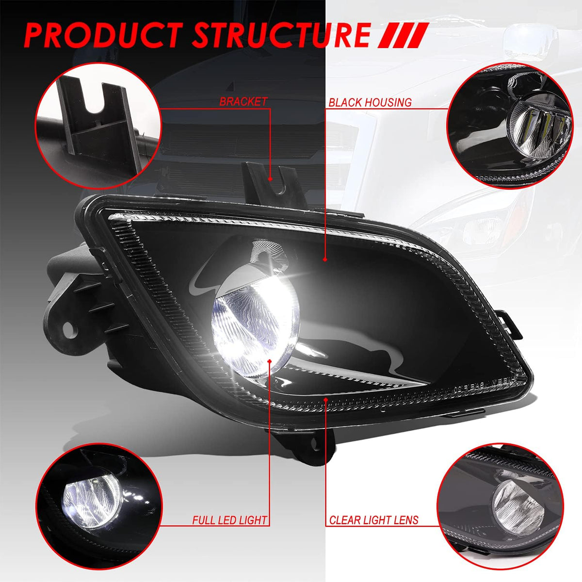 High Power LED Fog Light Lamps Black Housing D6625