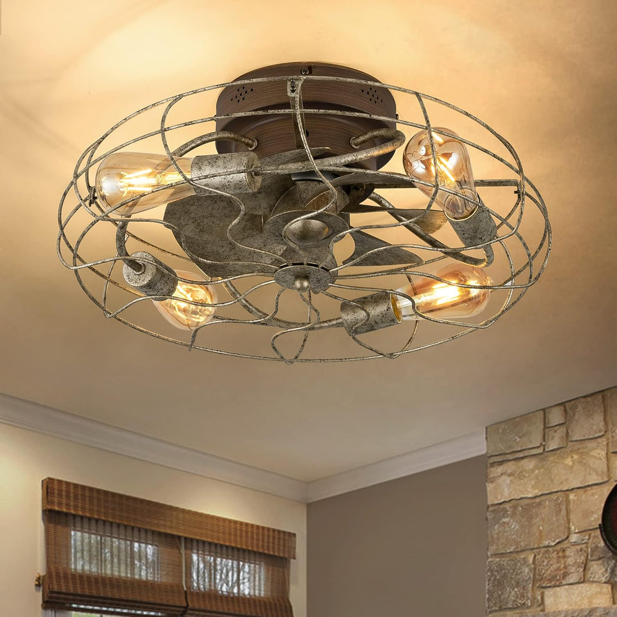 20'' Low Profile Caged Ceiling Fan with Lights Remote Control P68600